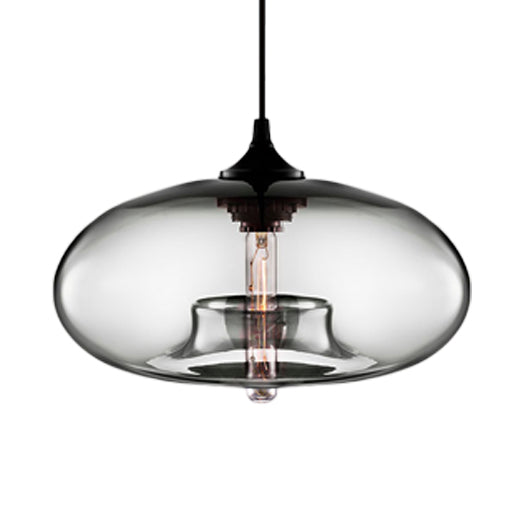 Contemporary 1-Light Hanging Ceiling Lamp With Oval Glass Shade In Red/Brown/Blue Smoke Gray