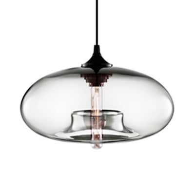 Contemporary 1-Light Oval Glass Hanging Lamp - Red/Brown/Blue Ceiling Light Clear