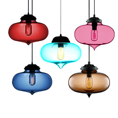 Contemporary Teardrop Hanging Pendant Light - 1 Glass Red/Brown/Blue Ceiling Fixture