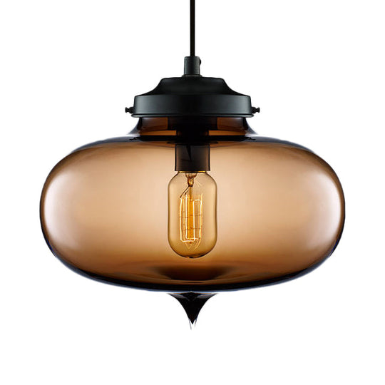 Contemporary Teardrop Hanging Pendant Light - 1 Glass Red/Brown/Blue Ceiling Fixture Brown