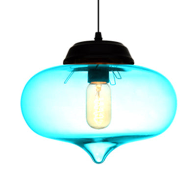 Contemporary Teardrop Glass Pendant Light - 1-Light Hanging Ceiling Fixture (Red/Brown/Blue) Sky