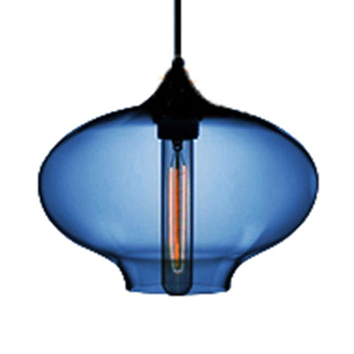 Simplicity Glass Oval Hanging Lamp - 1-Light Red/Brown/Blue Ceiling Light Dark Blue