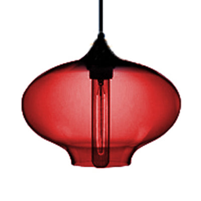 Simplicity Glass Oval Hanging Lamp - 1-Light Red/Brown/Blue Ceiling Light Red