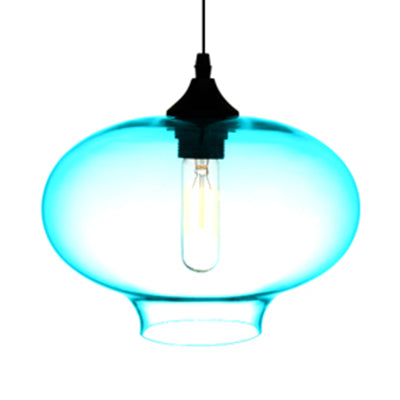 Simplicity Glass Oval Hanging Lamp - 1-Light Red/Brown/Blue Ceiling Light Sky Blue