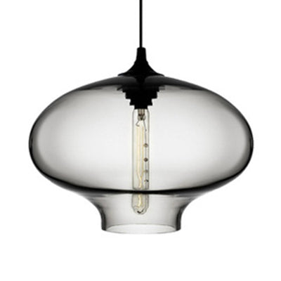 Simplicity Glass Oval Hanging Lamp - 1-Light Red/Brown/Blue Ceiling Light Smoke Gray