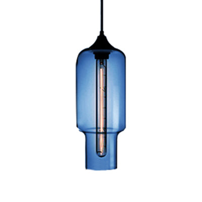 Contemporary Bottle Glass Pendant Light With Red/Brown/Blue Hue Dark Blue