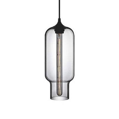 Contemporary Bottle Glass Pendant Light With Red/Brown/Blue Hue Clear