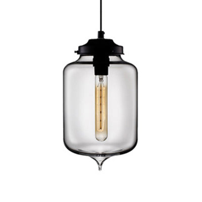 Teardrop Pendant Light - Modern Style Glass 1-Light Red/Brown/Blue Hanging Design Smoke Gray