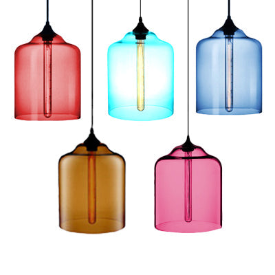 Glass Jug Suspension Light - Contemporary Red/Brown/Blue Ceiling Pendant