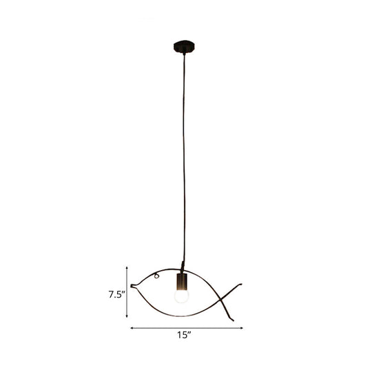 Modern Black Fish-Shaped Metal Pendant Light For Dining Room - 1-Light Ceiling Fixture