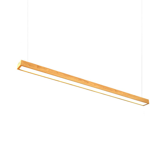 Wooden Shade Led Office Pendant Lighting - Sleek Rectangular Linear Design In Minimal Dark