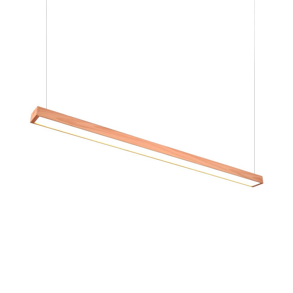 Wooden Shade Led Office Pendant Lighting - Sleek Rectangular Linear Design In Minimal Dark