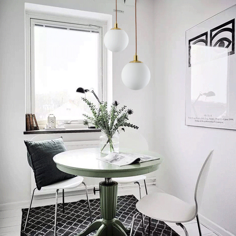 Milky Glass Ball Pendant Light: Modern Led Ceiling Lamp In Brass (6’/8’/10’ Wide) / 6’