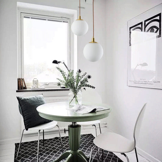 Milky Glass Ball Pendant Light: Modern Led Ceiling Lamp In Brass (6’/8’/10’ Wide) / 6’