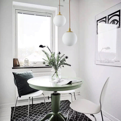 Modern Milky Glass Pendant Lamp In Brass With Led Light - 6/8/10 Width / 6