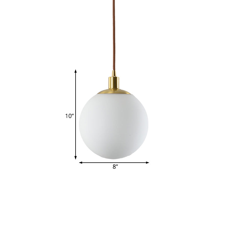 Milky Glass Ball Pendant Light: Modern Led Ceiling Lamp In Brass (6’/8’/10’ Wide)