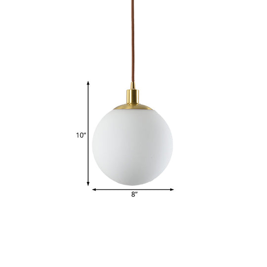Modern Milky Glass Pendant Lamp In Brass With Led Light - 6/8/10 Width
