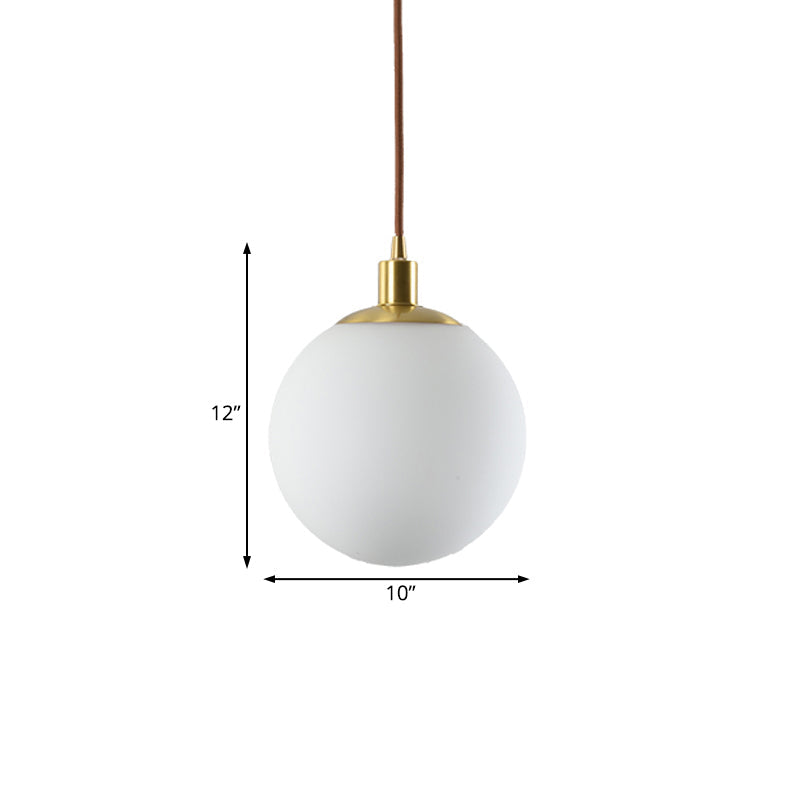 Milky Glass Ball Pendant Light: Modern Led Ceiling Lamp In Brass (6’/8’/10’ Wide)