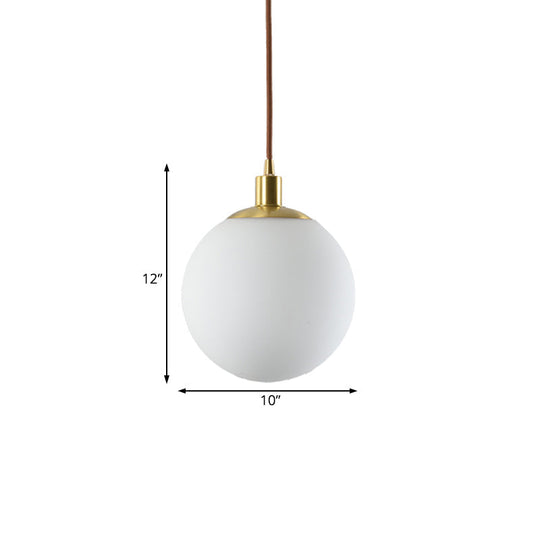 Modern Milky Glass Pendant Lamp In Brass With Led Light - 6/8/10 Width