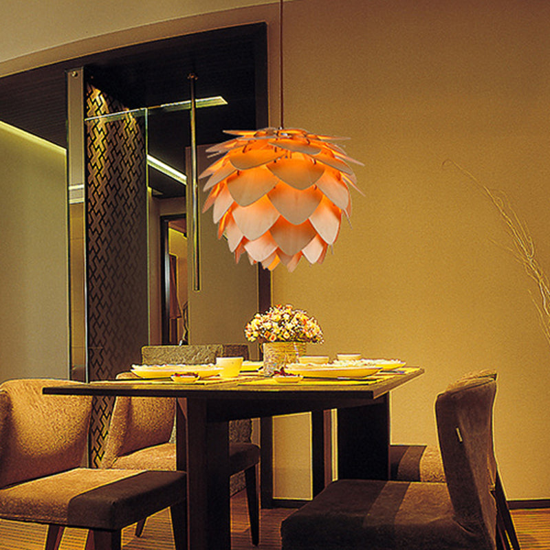 12/18 Country Style Pine Cone Pendant Lamp With Wood And Beige Suspension Light For Dining Table /