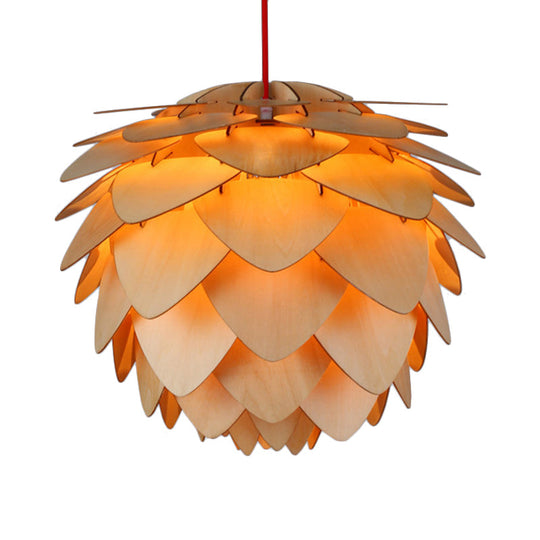 Pine Cone Pendant Lamp - Country Style Wood Suspension Light For Dining Table (12’/18’)