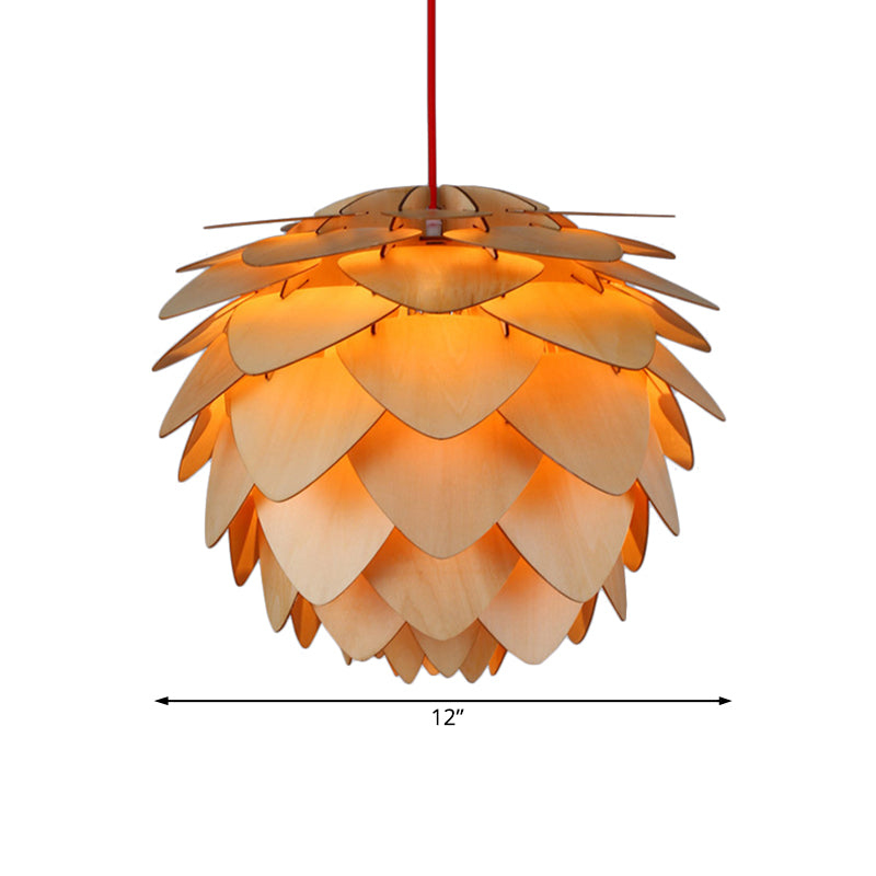 Pine Cone Pendant Lamp - Country Style Wood Suspension Light For Dining Table (12’/18’)