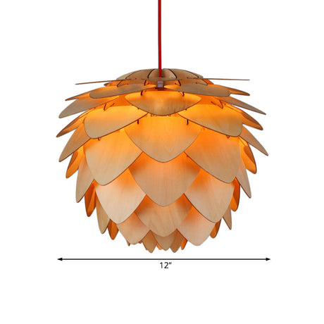 Pine Cone Pendant Lamp - Country Style Wood Suspension Light For Dining Table (12’/18’)