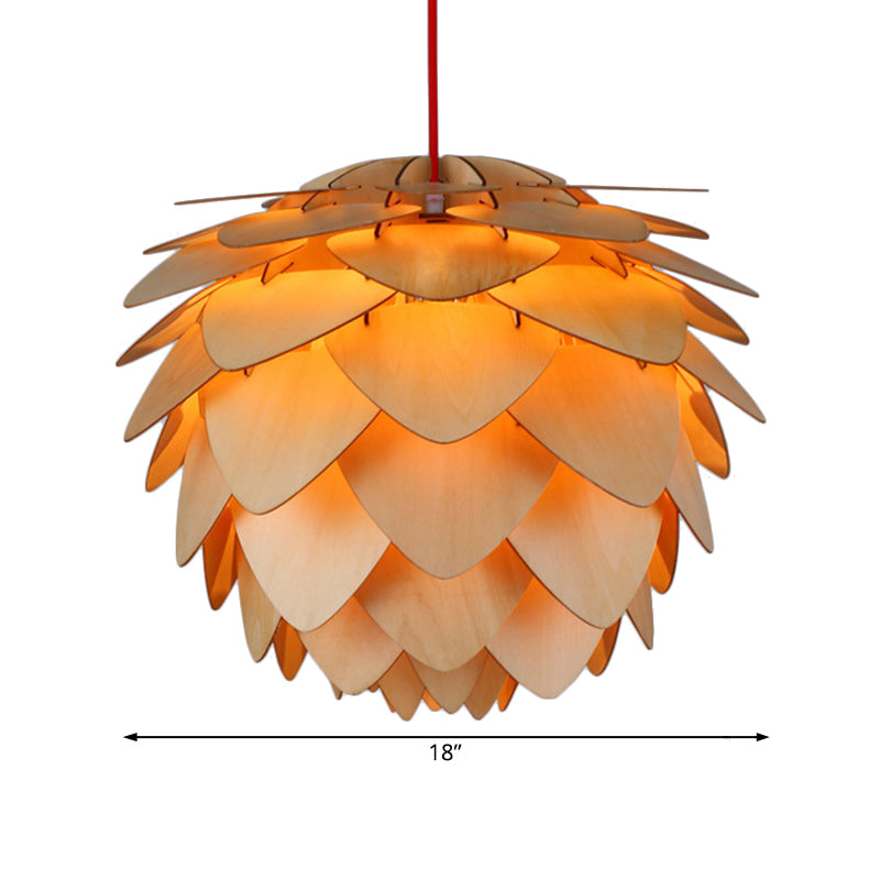 Pine Cone Pendant Lamp - Country Style Wood Suspension Light For Dining Table (12’/18’)