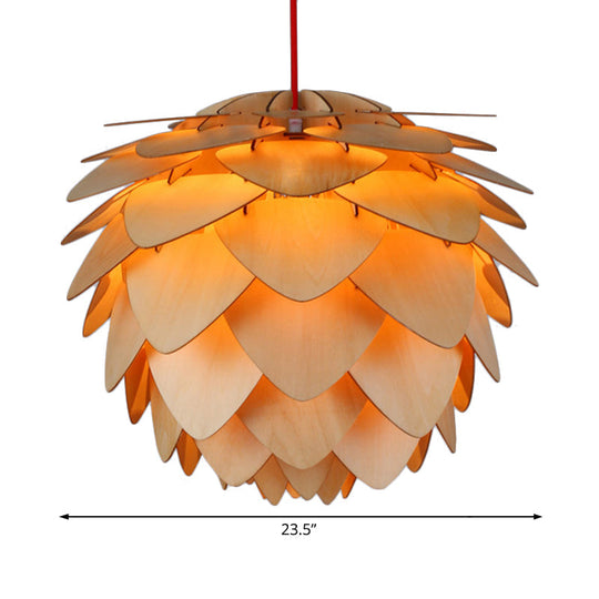 12/18 Country Style Pine Cone Pendant Lamp With Wood And Beige Suspension Light For Dining Table