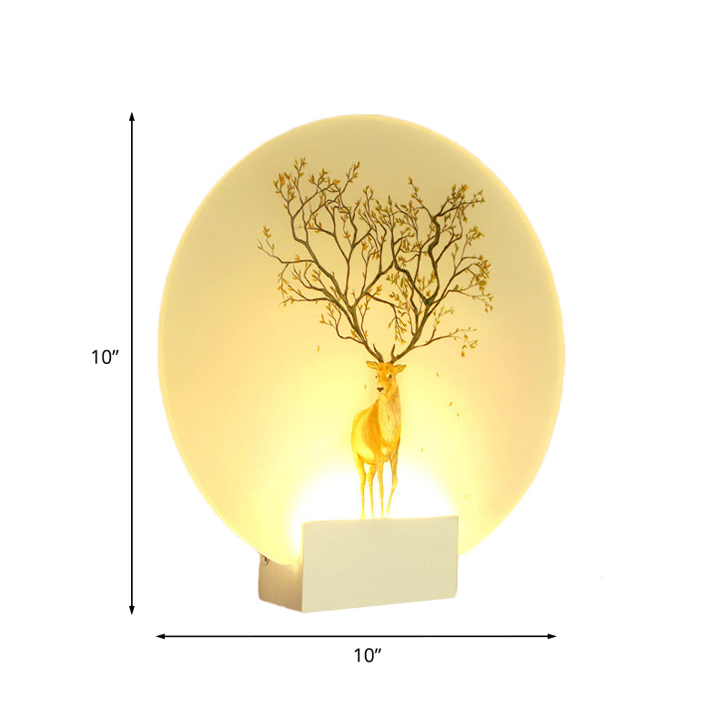 Chinese Style Led Acrylic Elk Wall Lamp: Circular Living Room Mural Light In White