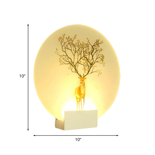 Chinese Style Led Acrylic Elk Wall Lamp: Circular Living Room Mural Light In White