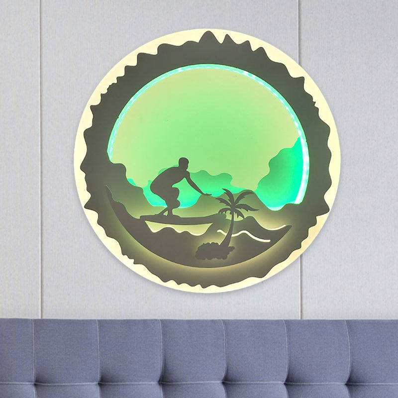 Chinese Style Led Wall Mounted Bedroom Mural Light With Loving Family/Surfing Pattern In