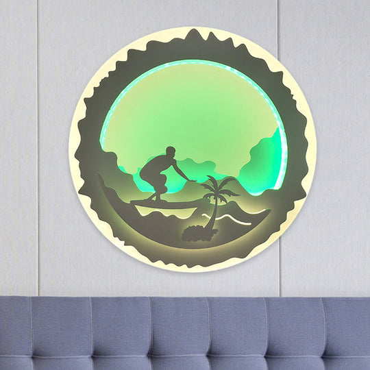 Chinese Style Led Wall Mounted Bedroom Mural Light With Loving Family/Surfing Pattern In