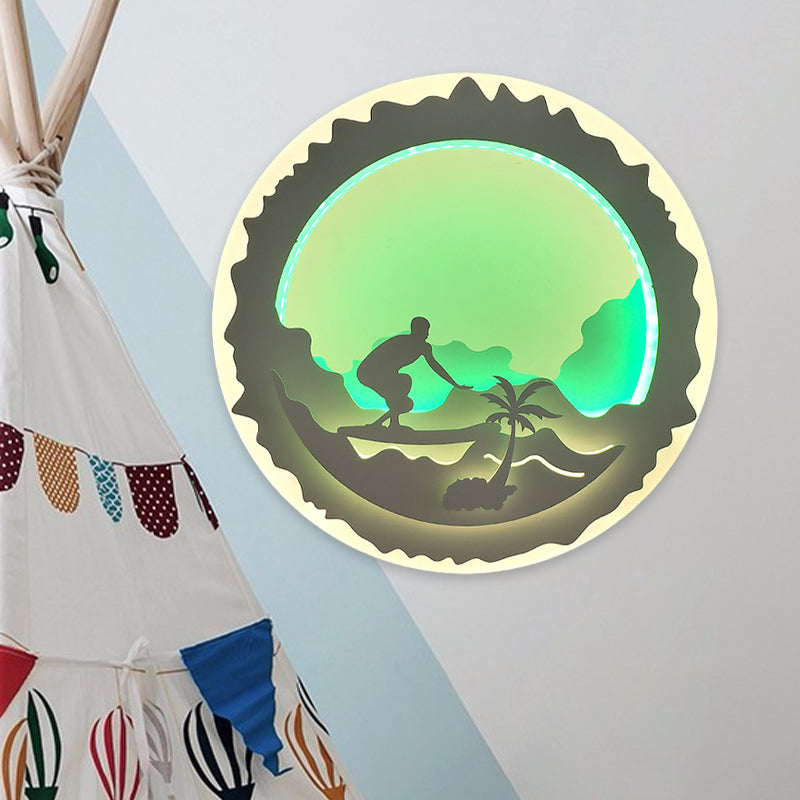 Chinese Style Led Wall Mounted Bedroom Mural Light With Loving Family/Surfing Pattern In