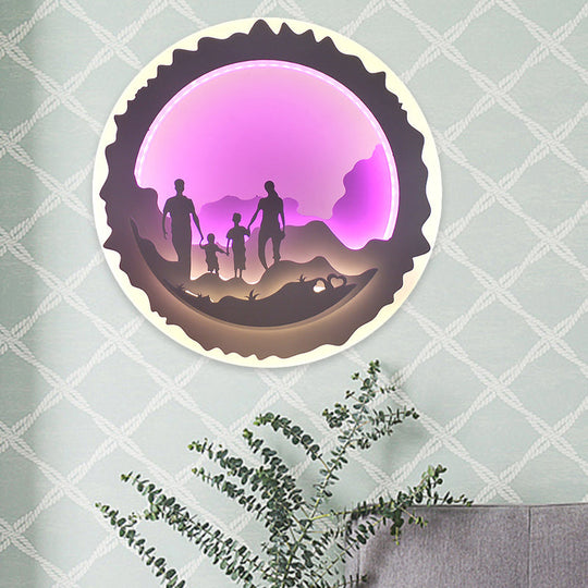 Chinese Style Led Wall Mounted Bedroom Mural Light With Loving Family/Surfing Pattern In