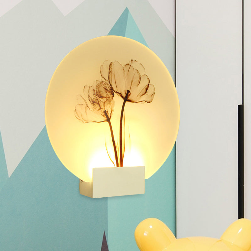 Oriental Style Circular Led Blossoms Wall Lamp - White Acrylic Corridor Lighting / B