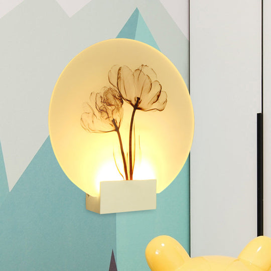Oriental Style Circular Led Blossoms Wall Lamp - White Acrylic Corridor Lighting / B
