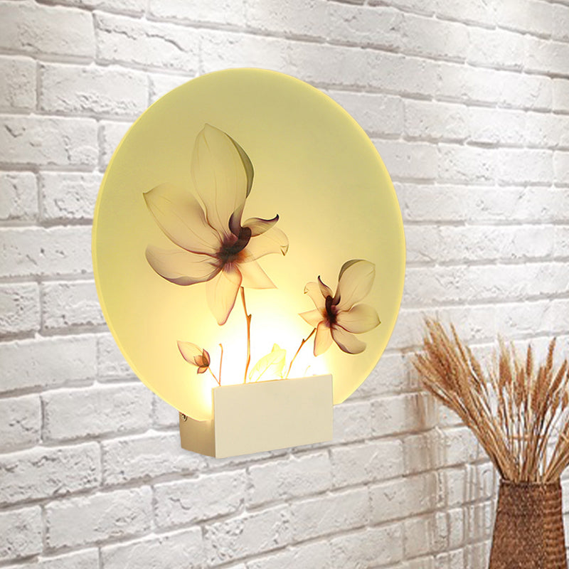 Oriental Style Circular Led Blossoms Wall Lamp - White Acrylic Corridor Lighting / A