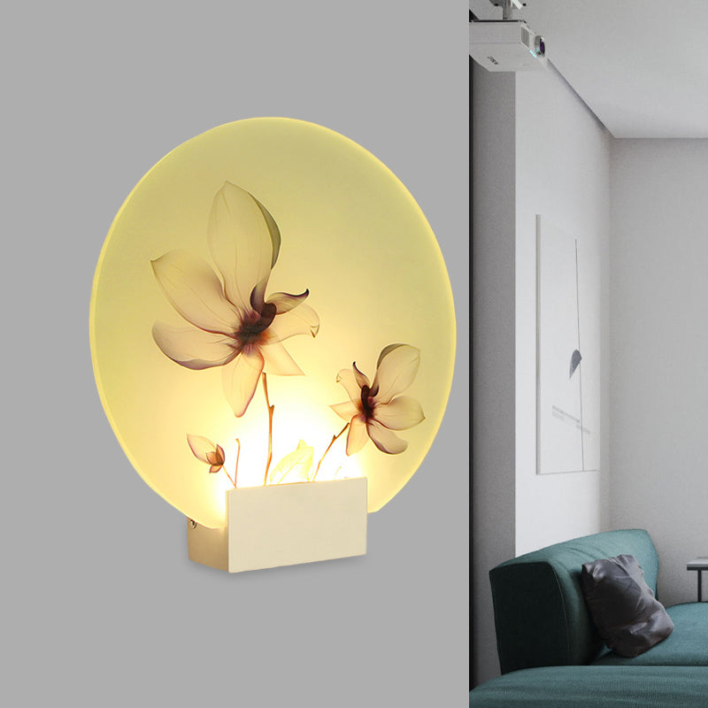 Oriental Style Circular Led Blossoms Wall Lamp - White Acrylic Corridor Lighting