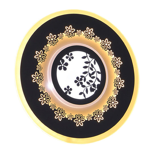 Modern Black Wall Mount Led Light Fixture With Feather/Blossom Pattern