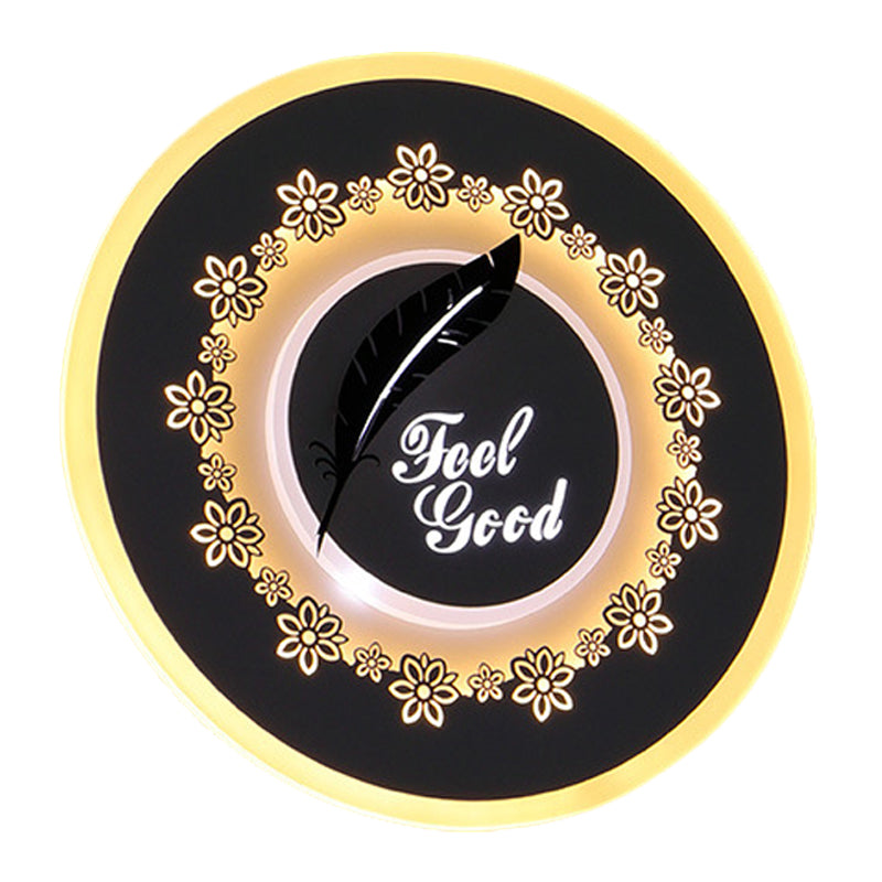 Modern Black Wall Mount Led Light Fixture With Feather/Blossom Pattern