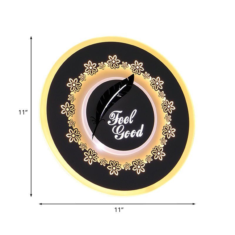 Modern Black Wall Mount Led Light Fixture With Feather/Blossom Pattern