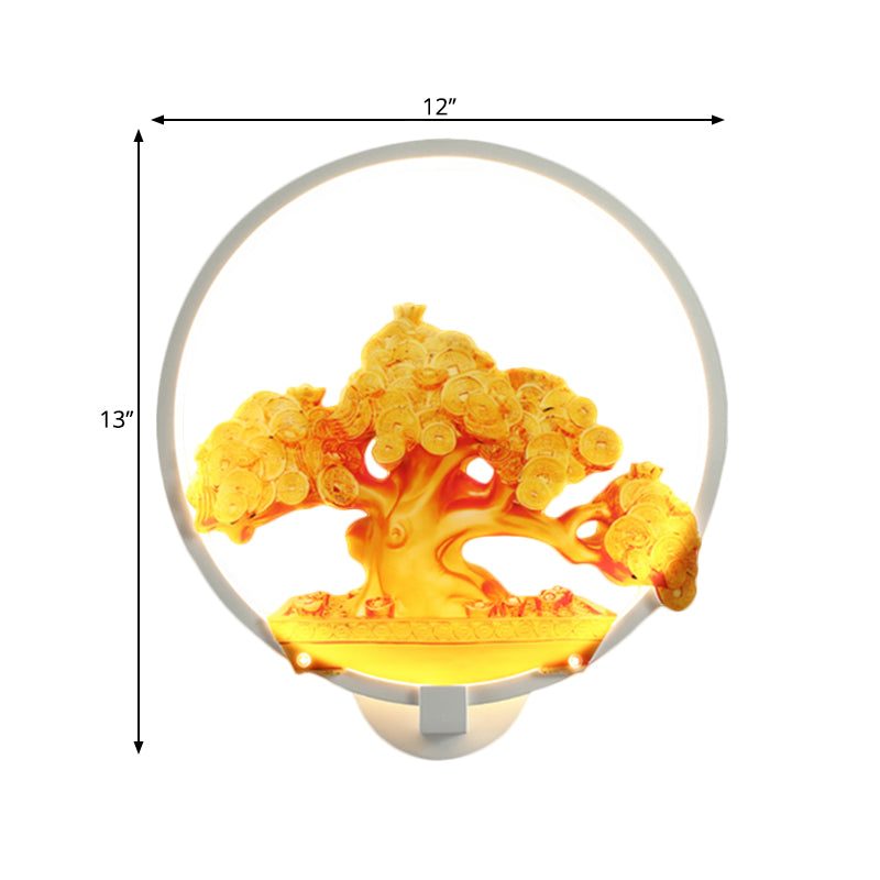 Autumn Tree Patterned Metal Led Wall Light For Hallways - White/Black (Right/Left)