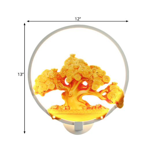 Autumn Tree Patterned Metal Led Wall Light For Hallways - White/Black (Right/Left)