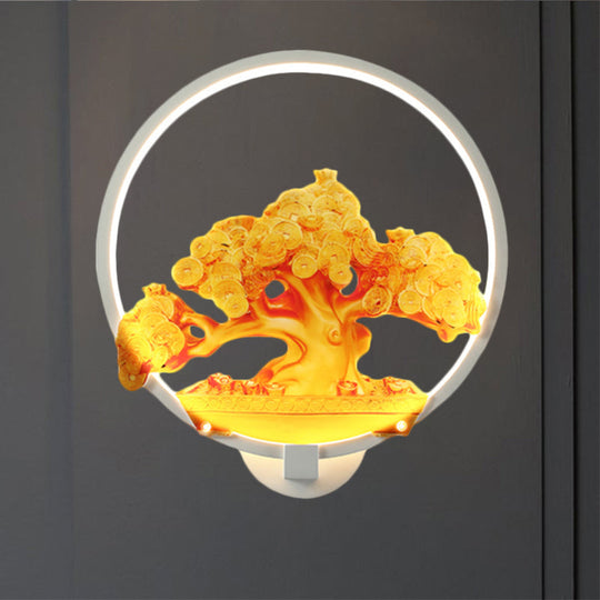 Autumn Tree Patterned Metal Led Wall Light For Hallways - White/Black (Right/Left)