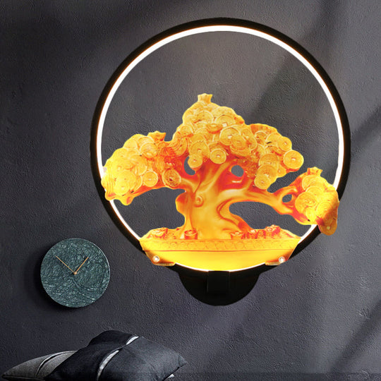 Autumn Tree Patterned Metal Led Wall Light For Hallways - White/Black (Right/Left) Black / Right