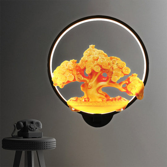 Autumn Tree Patterned Metal Led Wall Light For Hallways - White/Black (Right/Left)