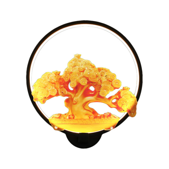 Autumn Tree Patterned Metal Led Wall Light For Hallways - White/Black (Right/Left)