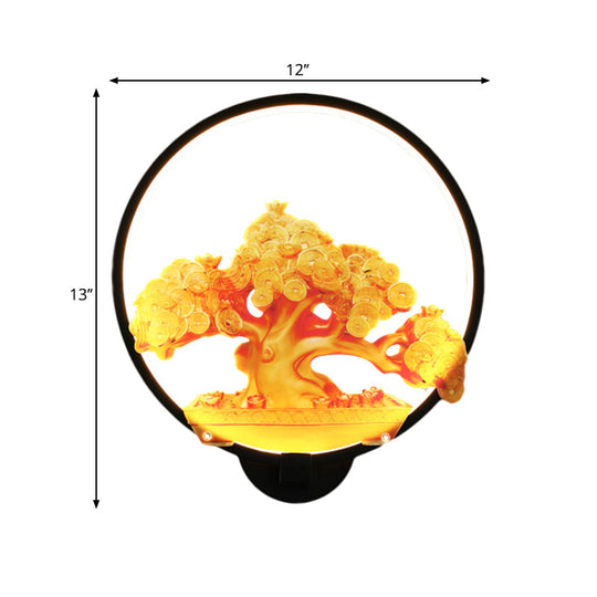 Autumn Tree Patterned Metal Led Wall Light For Hallways - White/Black (Right/Left)