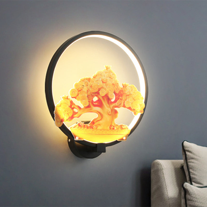 Autumn Tree Patterned Metal Led Wall Light For Hallways - White/Black (Right/Left) Black / Left